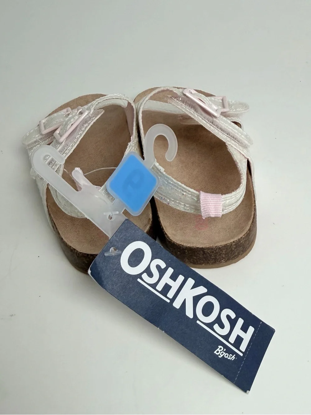 OshKosh B'gosh White Glitter Sandals with Pink Buckles